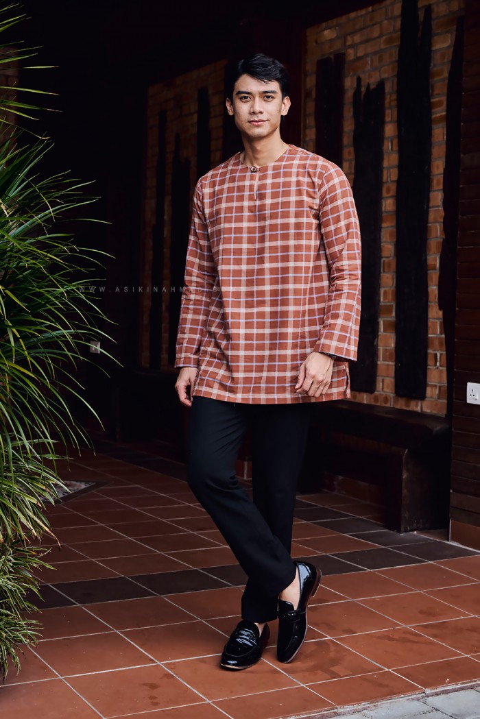 INDERA KURTA (IK-D4) in BRICK BROWN