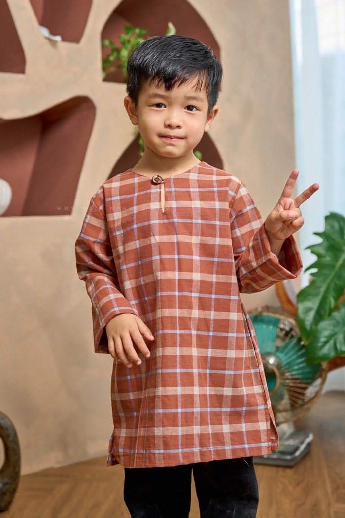 INDERA KURTA KIDS (IKK-D4) in BRICK BROWN