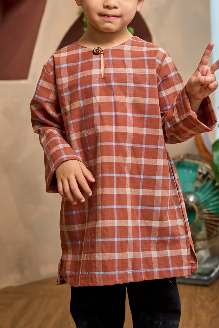 INDERA KURTA KIDS (IKK-D4) in BRICK BROWN