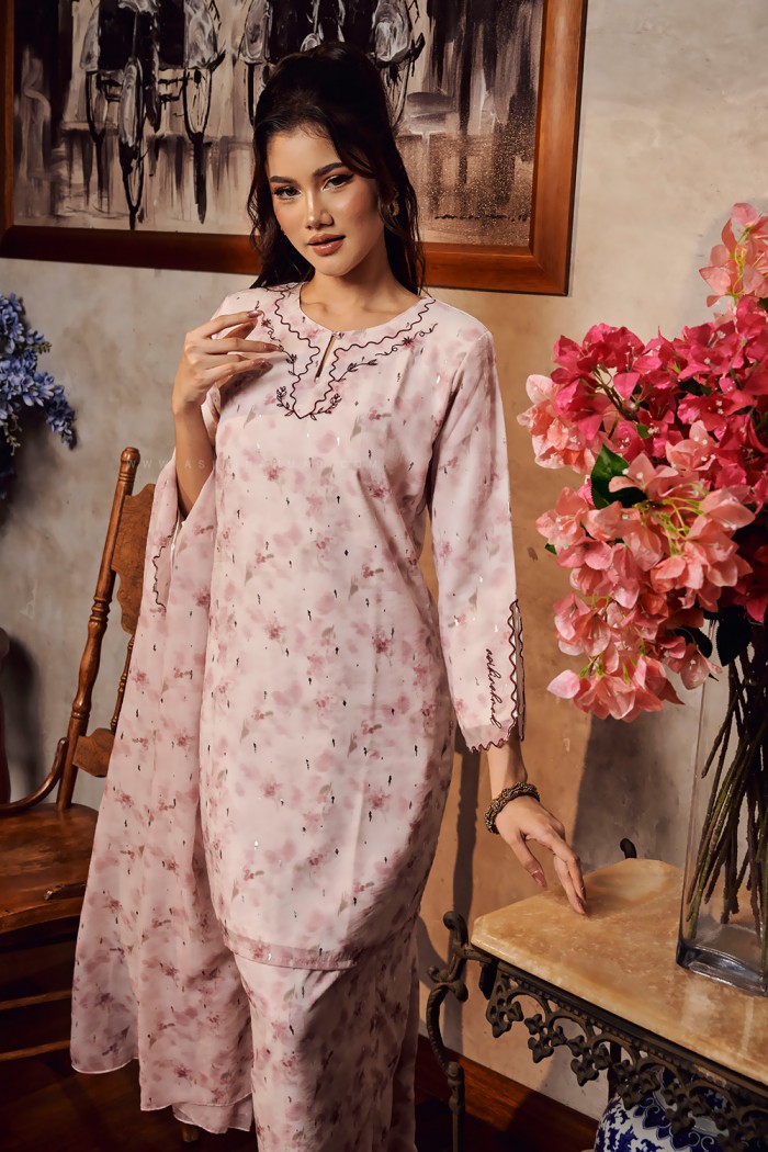 SONIA PRINTED KURUNG in BURGUNDY